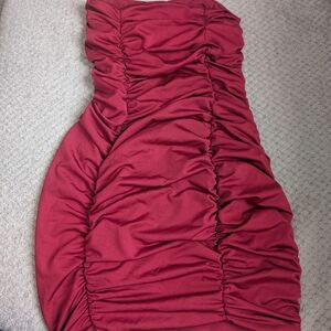 SHEIN Red Strapless Ruched Bodycon Dress